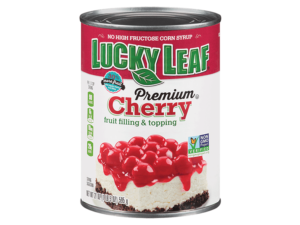 Can of Lucky Leaf brand premium cherry fruit filling & topping